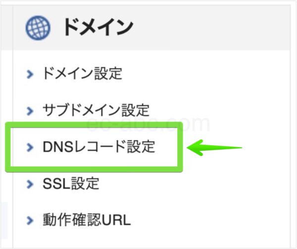 DNSレコード設定メニューに移動