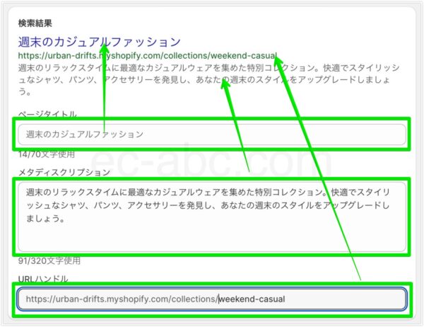 コレクションのSEO設定